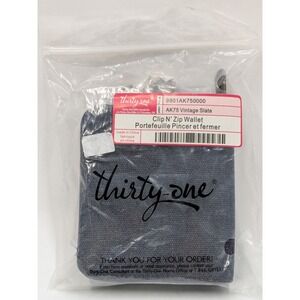 Thirty-One Clip N Zip Wallet Vintage Slate Canvas Bifold 9801AK750000 NEW